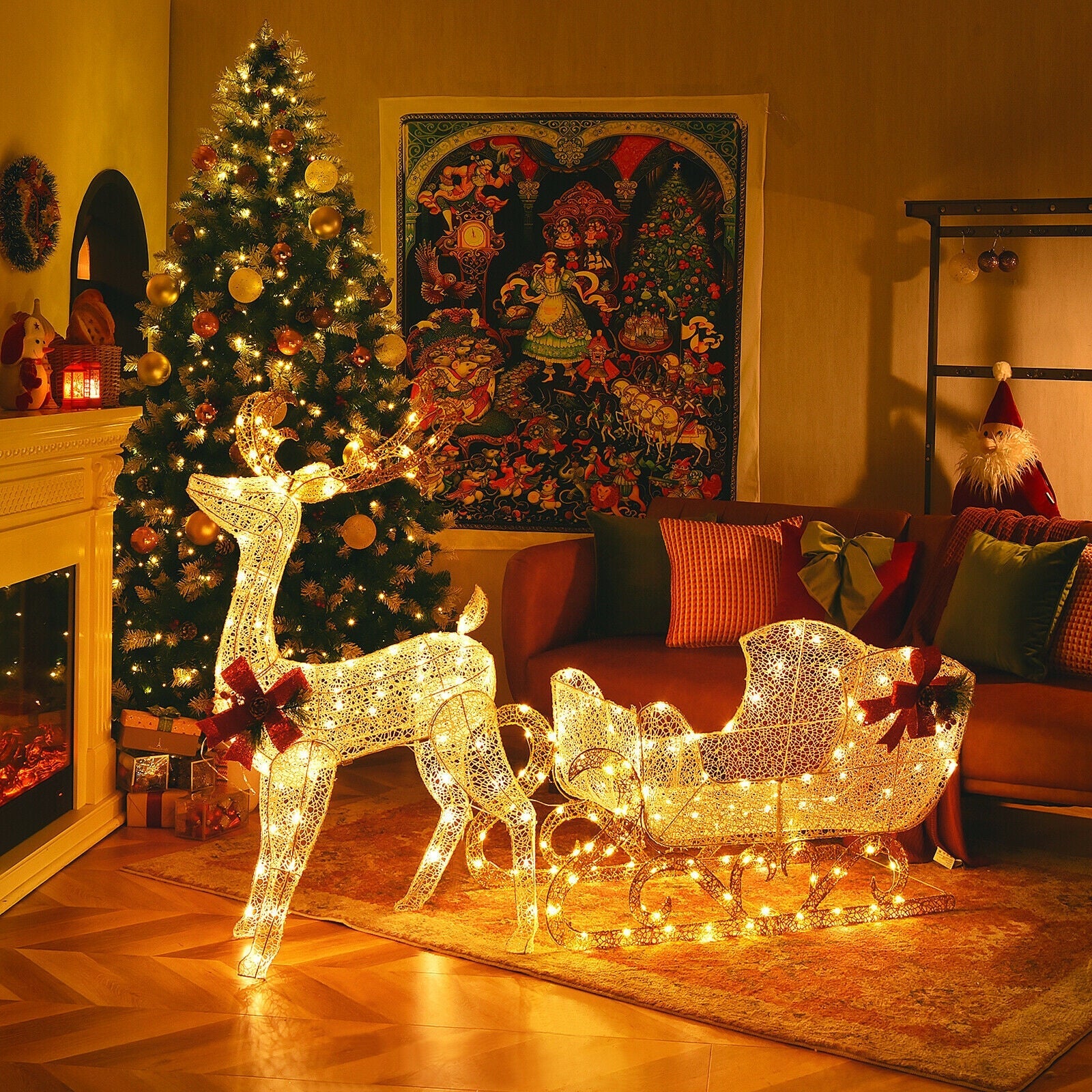 6 ft lighted reindeer and sleigh decoration with 4 stakes DirectDeals warm white wireframe décor on Tampa Home & Garden Store