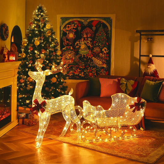 6 ft lighted reindeer and sleigh decoration with 4 stakes DirectDeals warm white wireframe décor on Tampa Home & Garden Store