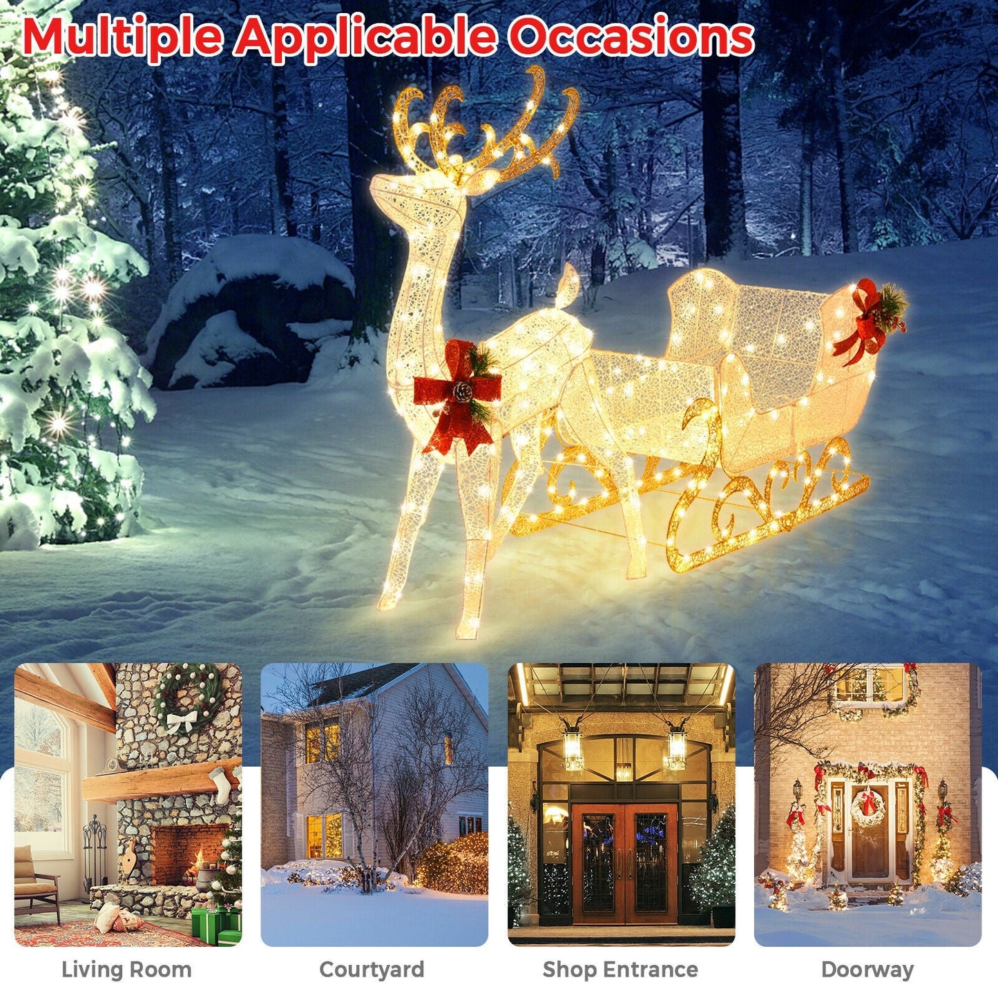 DirectDeals 6 ft lighted reindeer sleigh decoration with 4 stakes in snowy forest scene on Tampa Home & Garden Store