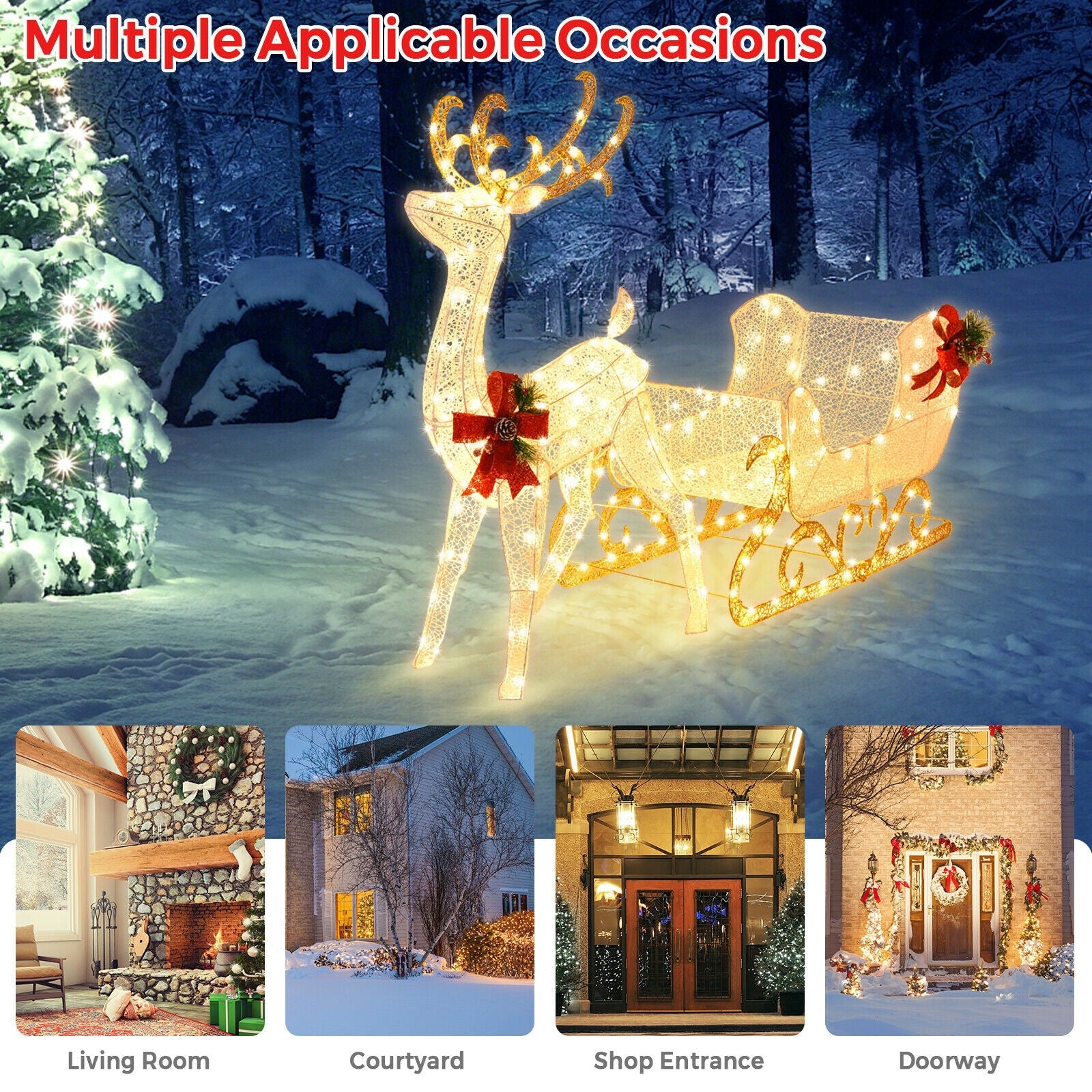 DirectDeals 6 ft lighted reindeer sleigh decoration with 4 stakes in snowy forest scene on Tampa Home & Garden Store