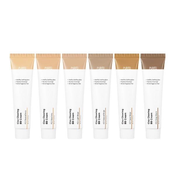 Purito Cica Clearing BB Cream tubes, white with beige to tan caps, 7-pack on Tampa Home & Garden Store