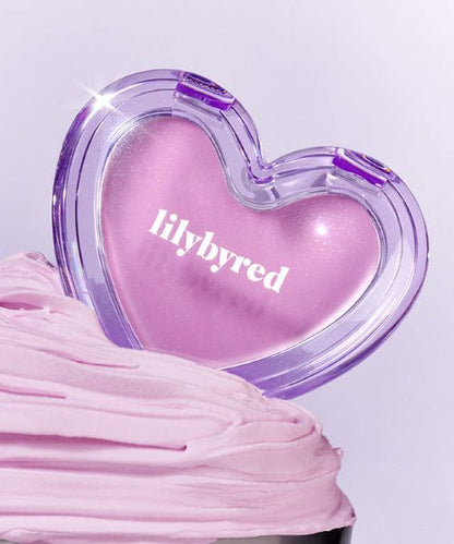 Face blush lilybyred Luv Beam Sherbet Cheek in pink sherbet, heart-shaped purple compact on Tampa Home & Garden Store