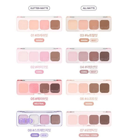 lilybyred Mood It Palette 3.2g 8-color eyeshadow set by Seoulia with pastel warm and cool tones on Tampa Home & Garden Store