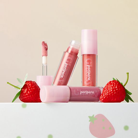 Peripera Ink Glasting Lip Gloss set, pink tubes with applicator, 4.5ml, strawberry accents on Tampa Home & Garden Store