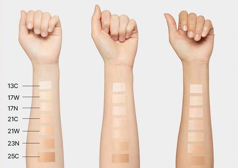 Seoulia Neo Cushion The Matte cushion foundation refill swatches in 7 shades on arms on Tampa Home & Garden Store