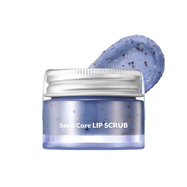 Seoulia Seed Care Lip Scrub jar, blue container with silver lid and seed specks, 15g, 4types on Tampa Home & Garden Store