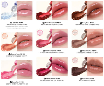 Nuse Reju Lip Gloss 10.5g Seoulia; 9-color lip swatches in pink, peach, red, brown on Tampa Home & Garden Store