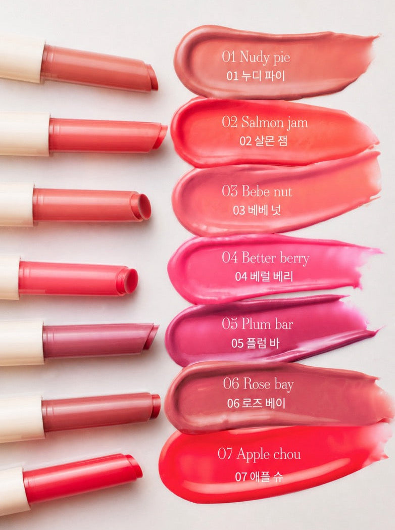 Seoulia mude Drizzle Bomb Lip Stain 7 pink to berry shades swatches on lip stains on Tampa Home & Garden Store