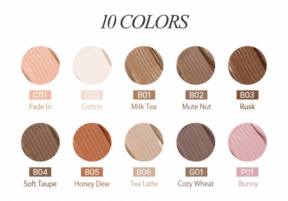mude Inspire Skinny Browcara eyebrow color swatches in 10 shades Seoulia on Tampa Home & Garden Store