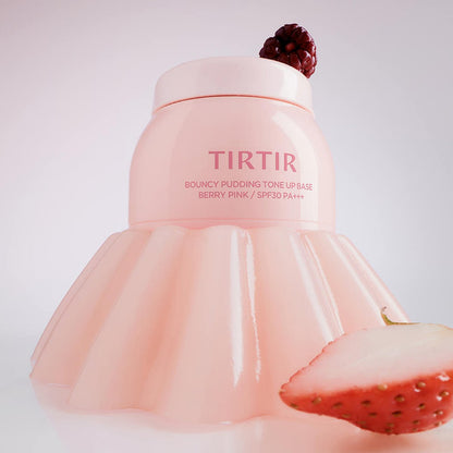 TIRTIR Bouncy Pudding Tone Up Base SPF30 PA++ berry pink makeup base bottle with strawberry on Tampa Home & Garden Store