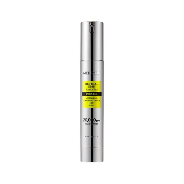 MEDIPEEL Retinal NMN Bounce Shot Booster serum by Seoulia in silver bottle with yellow label on Tampa Home & Garden Store