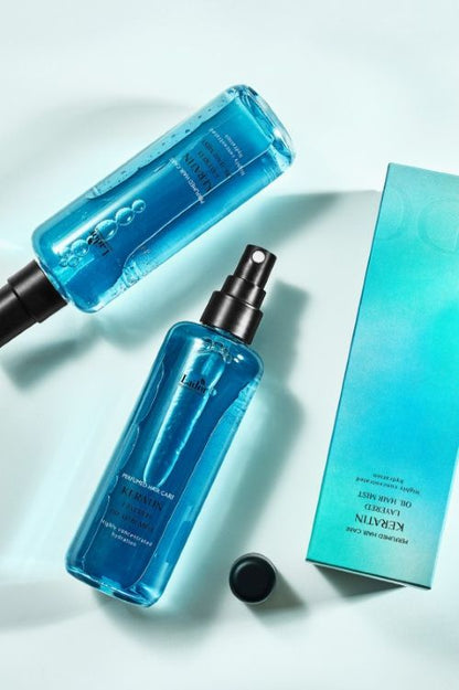 LADOR Keratin Layered Oil Hair Mist 130ml Seoulia two blue spray bottles on Tampa Home & Garden Store
