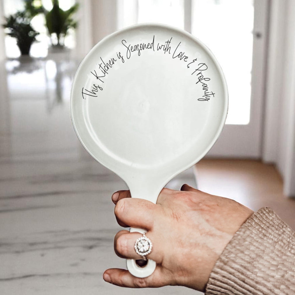 Love & Profanity spoon rest white ceramic Gia Roma kitchen accessory on Tampa Home & Garden Store