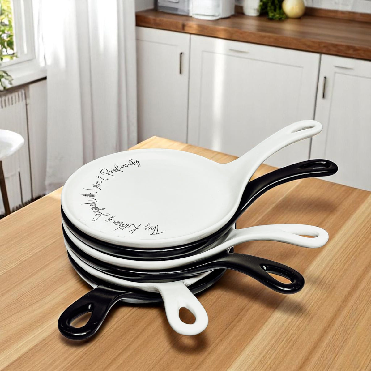Love & Profanity spoon rests set of 5 white ceramic with black handles Gia Roma on Tampa Home & Garden Store