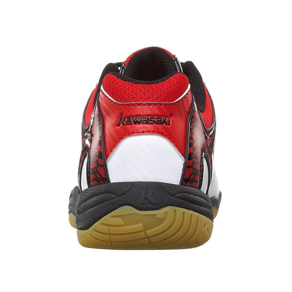 Stevvex athletic sneakers back view, red black white upper with Kawasaki branding and gum sole on Tampa Home & Garden Store