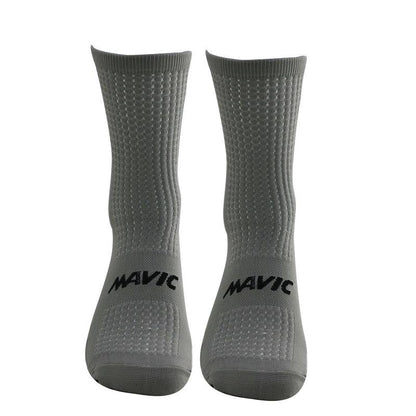 Gray MAVIC cycling socks, pair of crew-length breathable athletic socks for men and women on Tampa Home & Garden Store