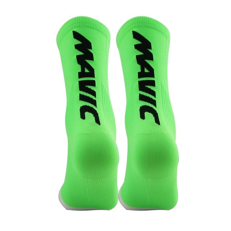 Stevvex neon green athletic cycling socks breathable unisex pair with black branding on Tampa Home & Garden Store