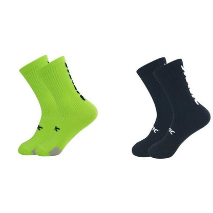 Stevvex unisex cycling socks, breathable knee-high, neon green and navy blue, two pairs on Tampa Home & Garden Store
