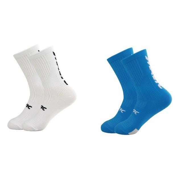 Stevvex two-pair unisex cycling socks in white and blue, breathable athletic socks on Tampa Home & Garden Store