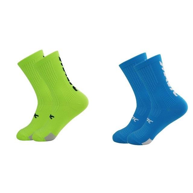 Professional unisex cycling socks Stevvex in neon green and blue, breathable athletic socks on Tampa Home & Garden Store