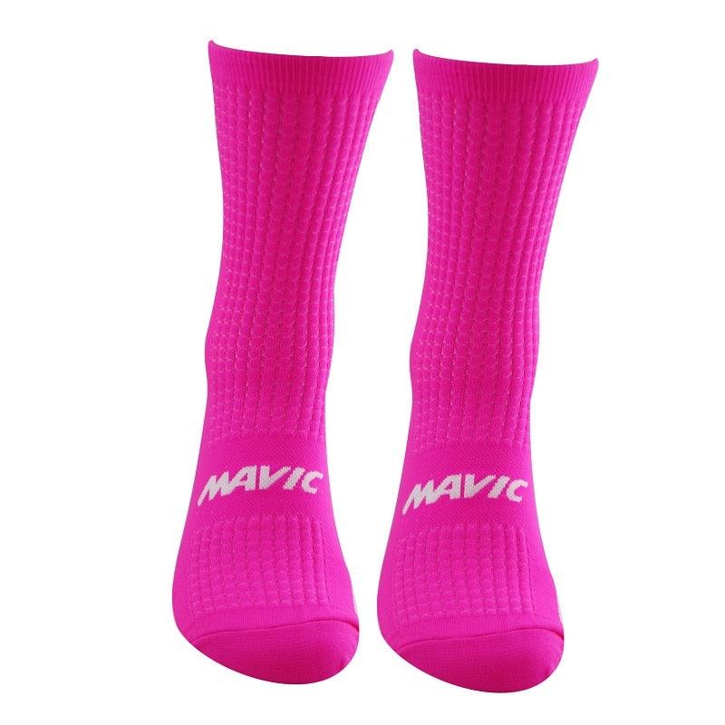 Mavic pink cycling socks, pair of ribbed crew-length athletic socks on Tampa Home & Garden Store