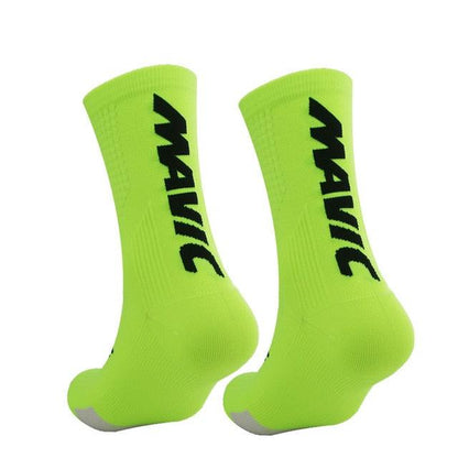 Two-sock neon green breathable athletic cycling socks with black MAGIC logo for unisex use on Tampa Home & Garden Store
