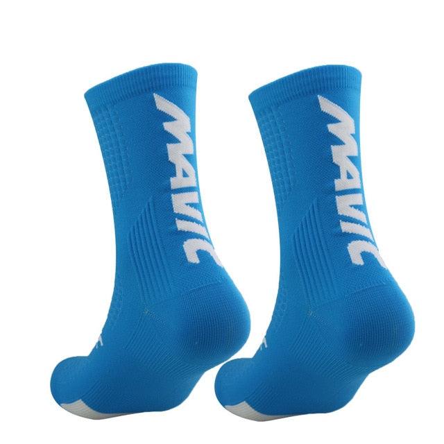 Stevvex professional cycling socks, unisex breathable blue athletic socks for men and women, pair on Tampa Home & Garden Store