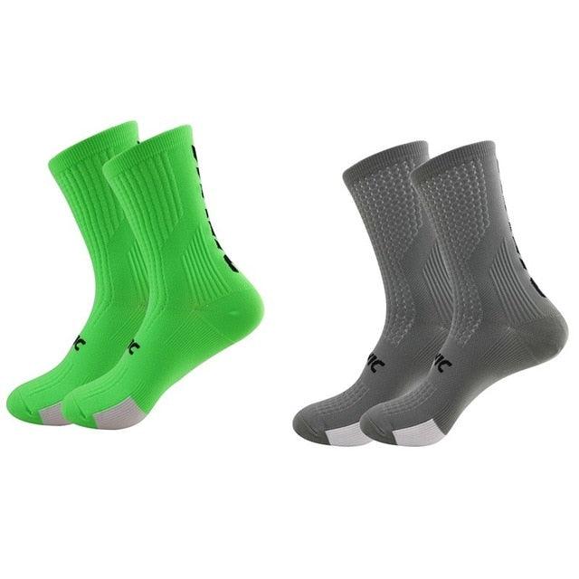 Stevvex unisex cycling socks neon green and gray breathable athletic socks two pairs on Tampa Home & Garden Store