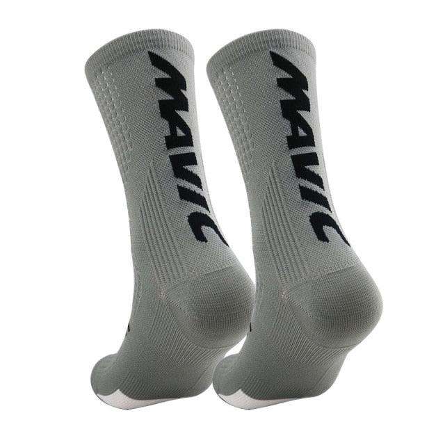 Stevvex gray crew-length athletic socks, breathable unisex cycling socks for men and women pair on Tampa Home & Garden Store