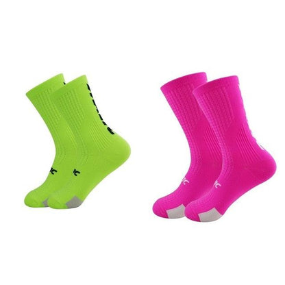 Stevvex unisex cycling socks neon green and pink breathable athletic socks 2-pair set on Tampa Home & Garden Store
