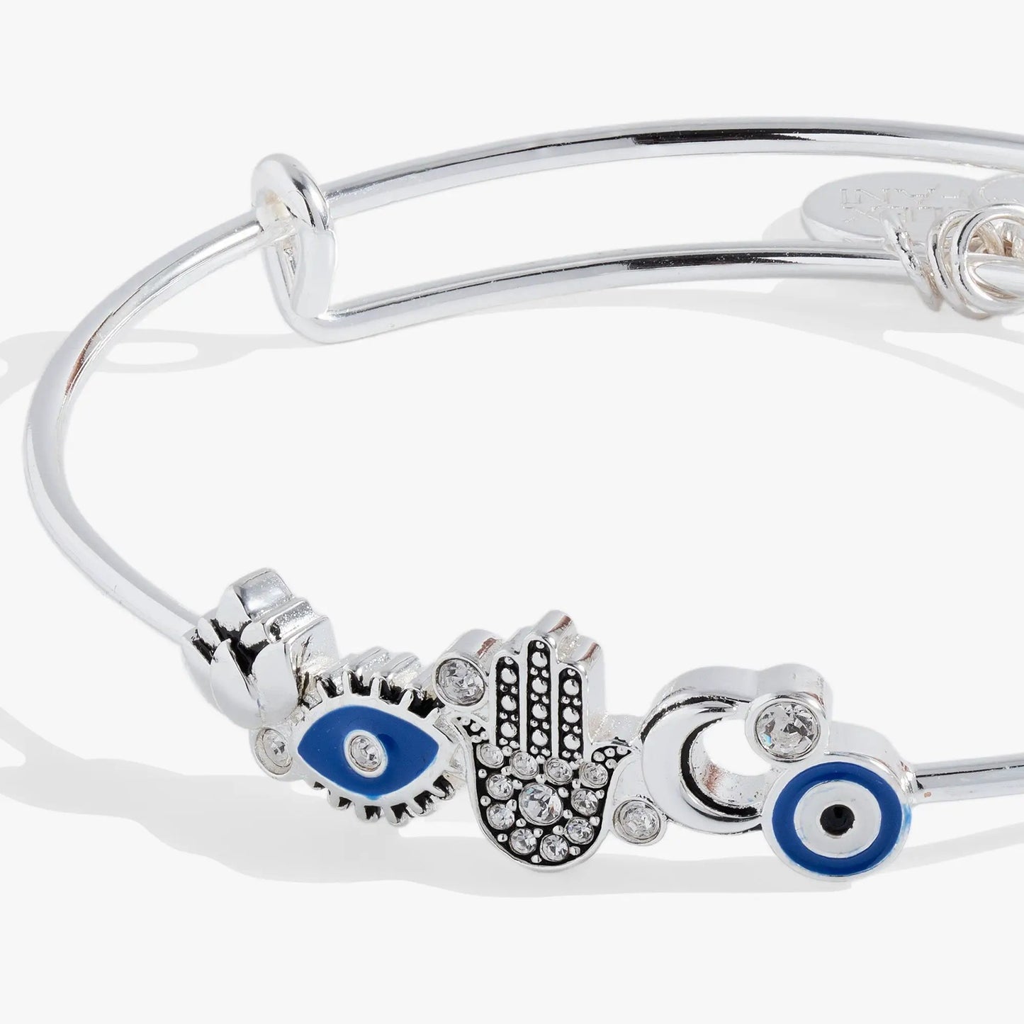 Protection Inline Bangle by Alex and Ani, silver bracelet with blue enamel accents on Tampa Home & Garden Store