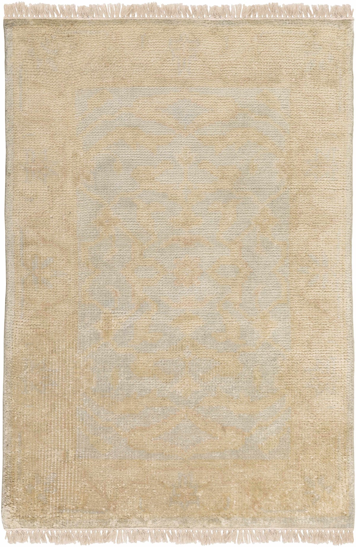 Perrysville Area Rug by Boutique Rugs, beige with subtle floral pattern and fringe on Tampa Home & Garden Store