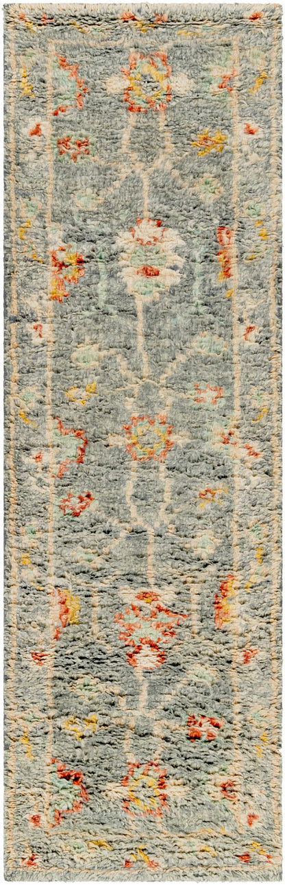 Prosperidad Handmade Wool Rug runner in blue-gray with pastel floral motifs Boutique Rugs on Tampa Home & Garden Store