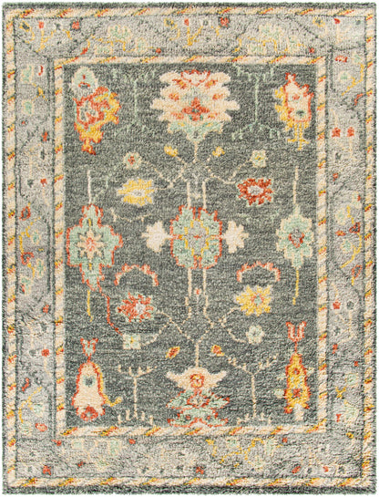 Prosperidad Handmade Wool Rug by Boutique Rugs in gray with floral medallions on Tampa Home & Garden Store