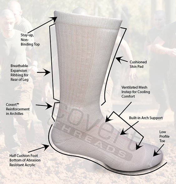 PT Crew Sock by Covert Threads; white training crew sock with arch support on Tampa Home & Garden Store