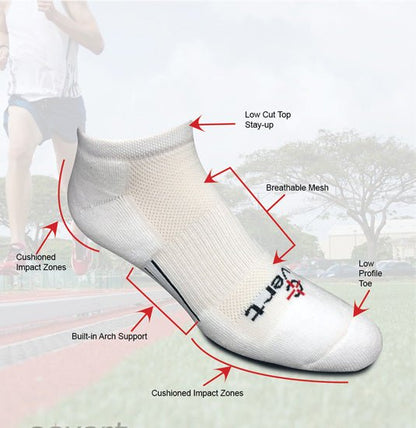 PT Lo-Cut Cushioned Running Socks by Covert Threads, white sock with cushioned zones on Tampa Home & Garden Store