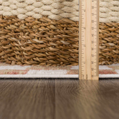 Rug Benjy Irregular Checkboard Rug Cream & Salmon by Boutique Rugs with woven texture on Tampa Home & Garden Store