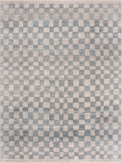 Benjy Cream & Light Blue Checkered Area Rug Boutique Rugs cream and blue checkerboard on Tampa Home & Garden Store