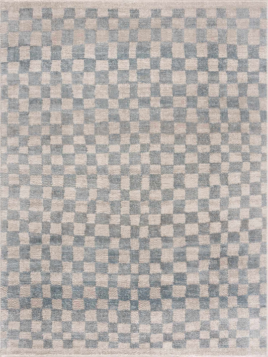 Benjy Cream & Light Blue Checkered Area Rug Boutique Rugs cream and blue checkerboard on Tampa Home & Garden Store