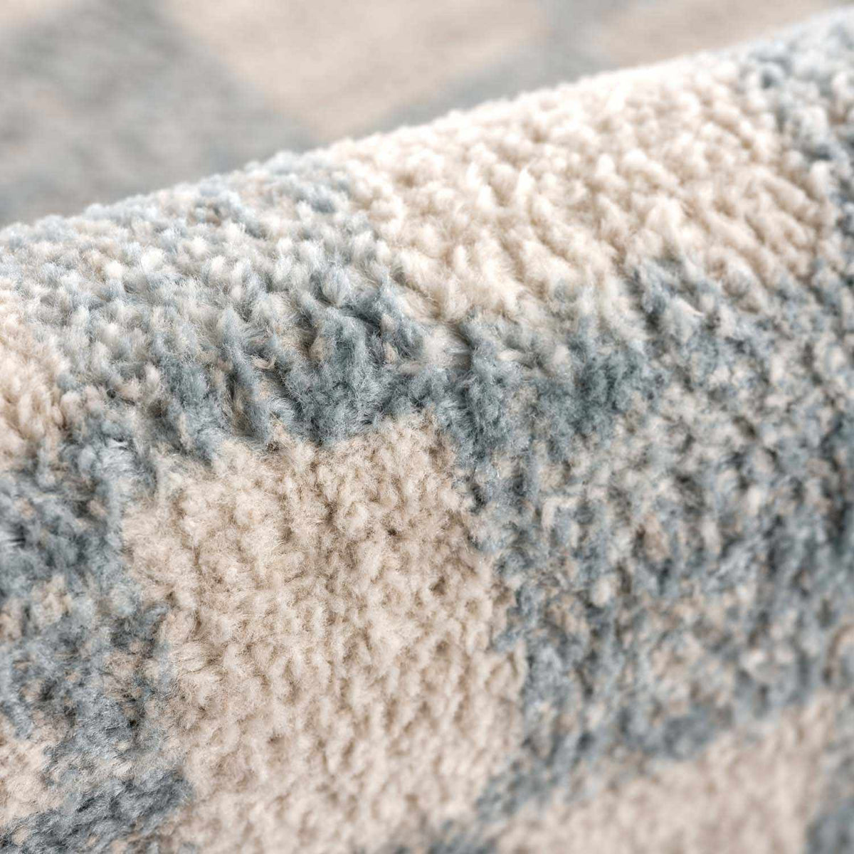 Benjy Cream & Light Blue Checkered Area Rug by Boutique Rugs, fluffy high-pile texture on Tampa Home & Garden Store