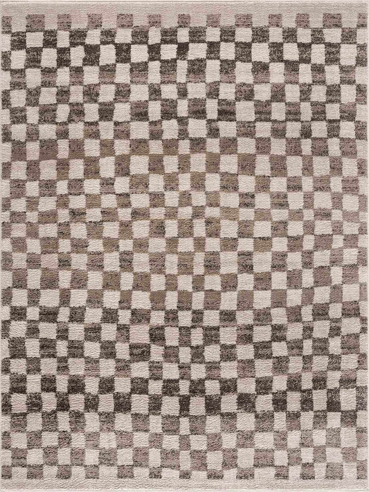 Benjy Cream & Charcoal Checkered Area Rug by Boutique Rugs in cream and charcoal squares on Tampa Home & Garden Store