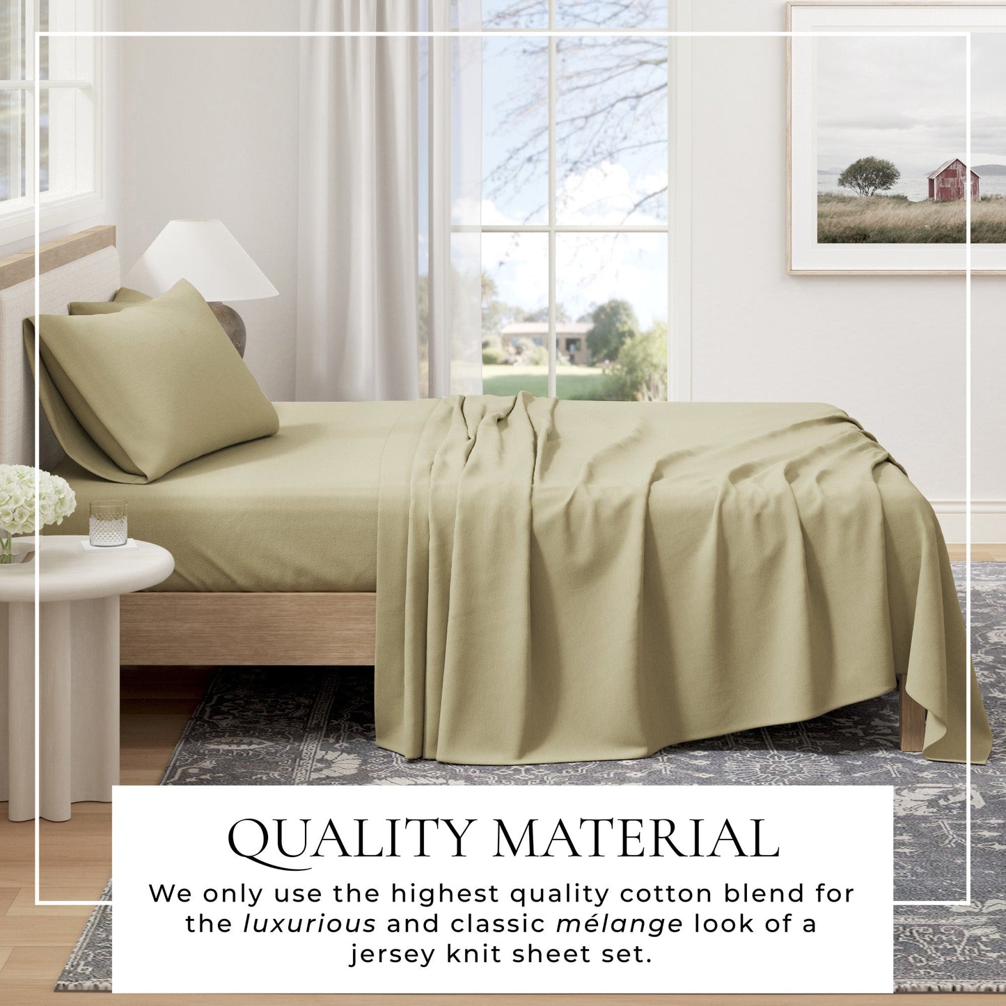 Heathered Jersey and Cotton Blend Bed Sheets