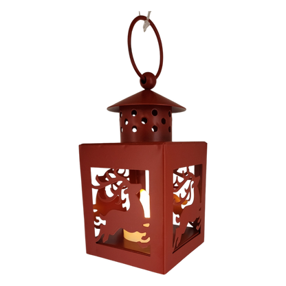 B/O Lighted Metal Holiday Lantern with LED Tealight - Red