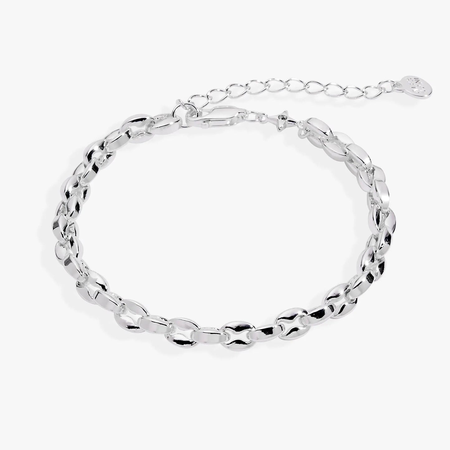 Puffy Rope Chain Bracelet Silver Plated Links