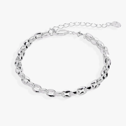 Puffy Rope Chain Bracelet Silver Plated Links