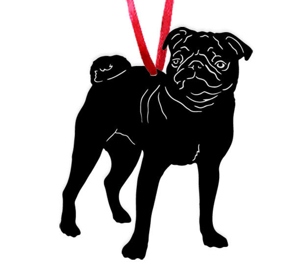 Black pug silhouette plant stake ornament with red cord Rustica Ornamentals on Tampa Home & Garden Store