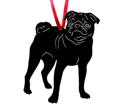 Black pug silhouette plant stake ornament with red cord Rustica Ornamentals on Tampa Home & Garden Store