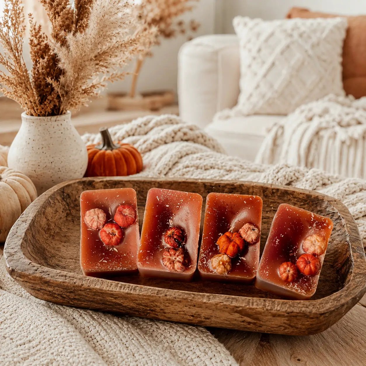 Gia Roma Autumn Pumpkin Pecan Waffles Wax Tarts 4 pcs orange-brown with pumpkins on Tampa Home & Garden Store