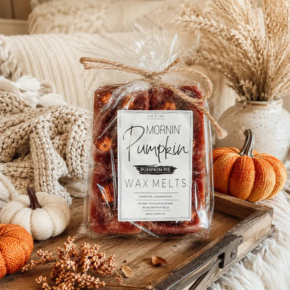 Pumpkin Buttercream Wax Melts Cinnamon Pie Gia Roma, wax tarts in a clear bag with twine on Tampa Home & Garden Store