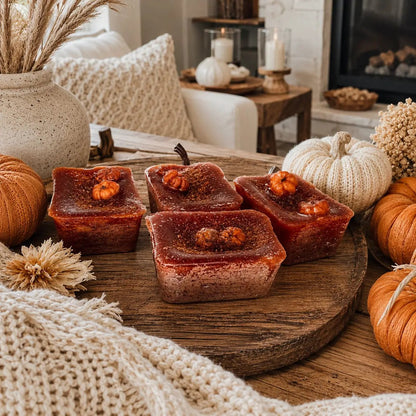 Pumpkin Buttercream Wax Melts Cinnamon Pie Gia Roma 4 pcs orange-brown wax tarts on wood board on Tampa Home & Garden Store